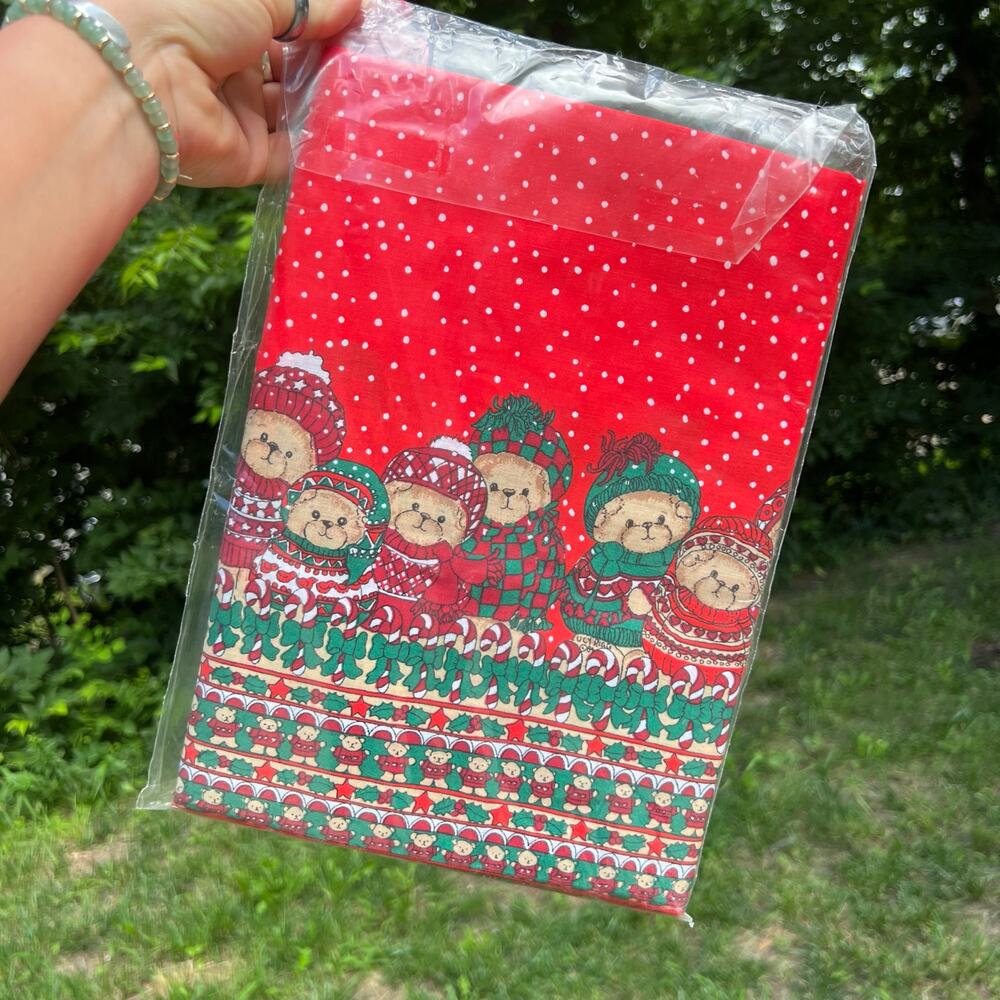 Vintage 1984 Lucy Rigg Teddy Bear Christmas Tablecloth 60"x83" NEW In Package